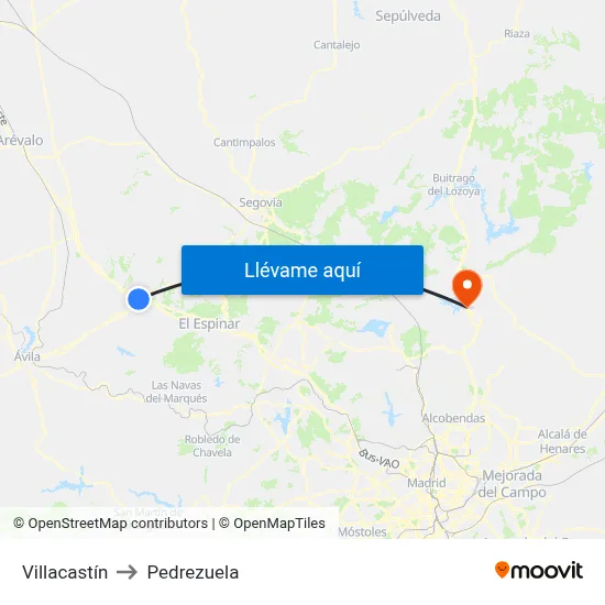 Villacastín to Pedrezuela map