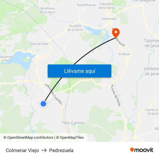 Colmenar Viejo to Pedrezuela map