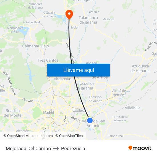 Mejorada Del Campo to Pedrezuela map