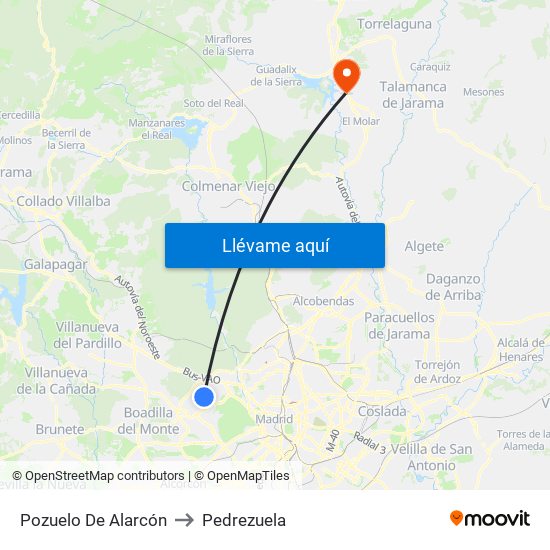 Pozuelo De Alarcón to Pedrezuela map