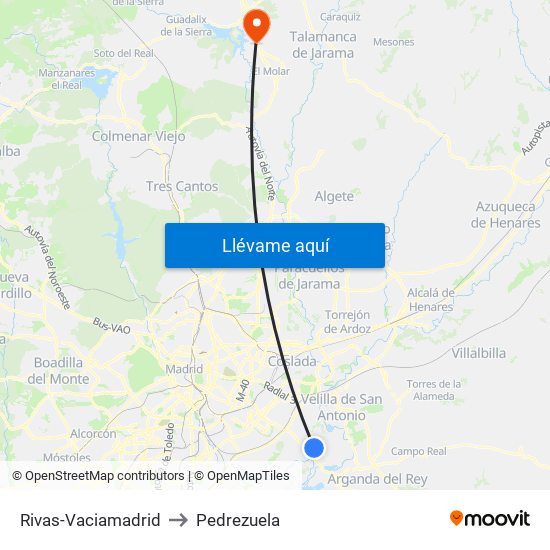 Rivas-Vaciamadrid to Pedrezuela map
