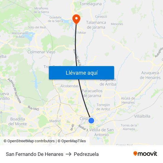 San Fernando De Henares to Pedrezuela map