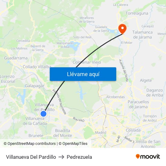 Villanueva Del Pardillo to Pedrezuela map