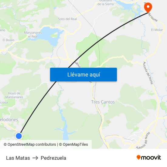 Las Matas to Pedrezuela map