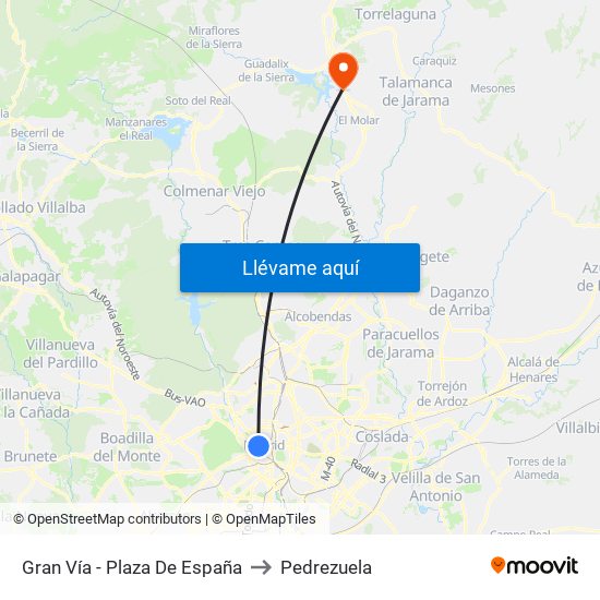 Gran Vía - Plaza De España to Pedrezuela map