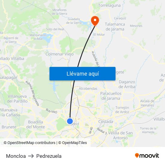 Moncloa to Pedrezuela map