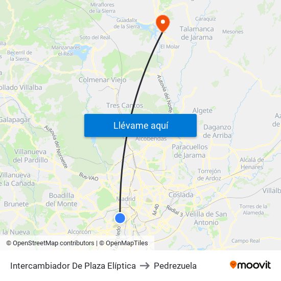 Intercambiador De Plaza Elíptica to Pedrezuela map