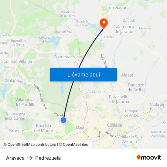 Aravaca to Pedrezuela map