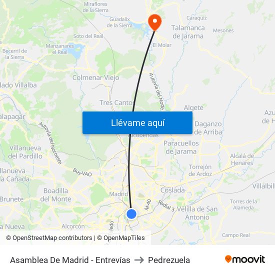 Asamblea De Madrid - Entrevías to Pedrezuela map