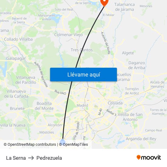 La Serna to Pedrezuela map