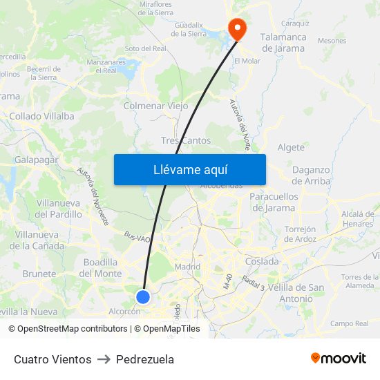 Cuatro Vientos to Pedrezuela map