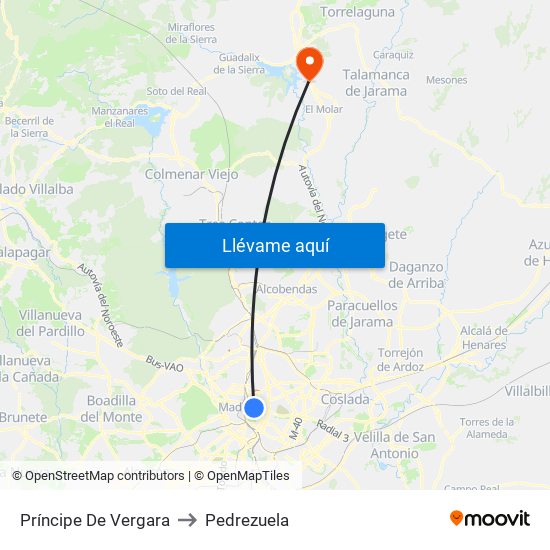 Príncipe De Vergara to Pedrezuela map