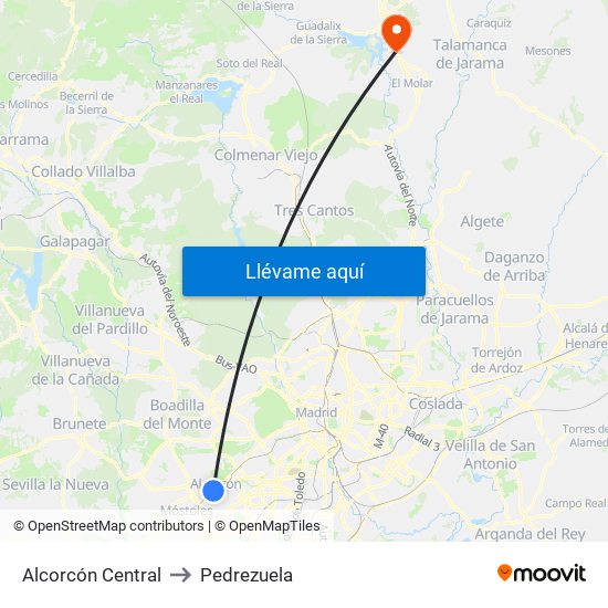 Alcorcón Central to Pedrezuela map