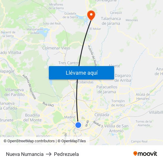 Nueva Numancia to Pedrezuela map