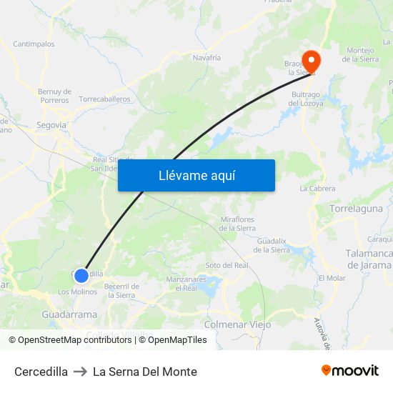 Cercedilla to La Serna Del Monte map
