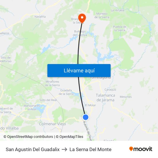 San Agustín Del Guadalix to La Serna Del Monte map