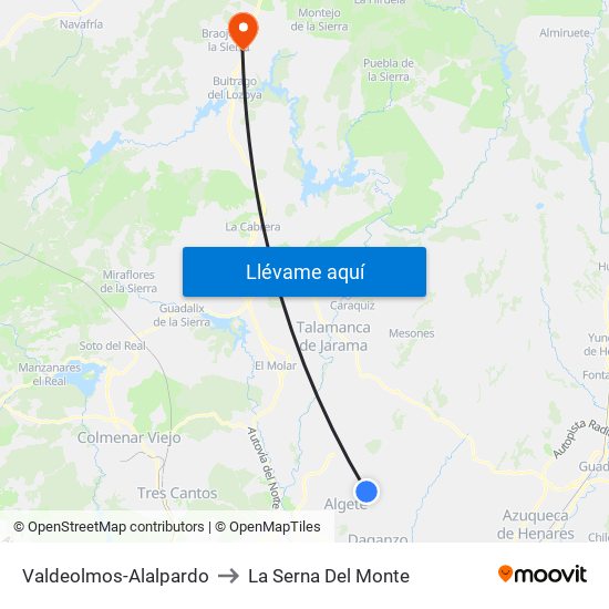 Valdeolmos-Alalpardo to La Serna Del Monte map