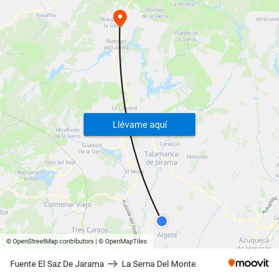 Fuente El Saz De Jarama to La Serna Del Monte map