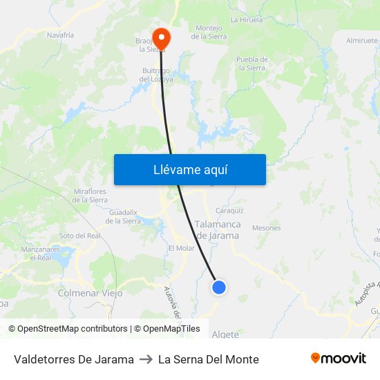 Valdetorres De Jarama to La Serna Del Monte map