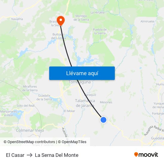 El Casar to La Serna Del Monte map