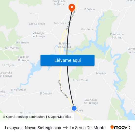 Lozoyuela-Navas-Sieteiglesias to La Serna Del Monte map