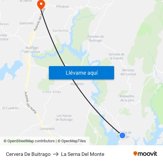 Cervera De Buitrago to La Serna Del Monte map