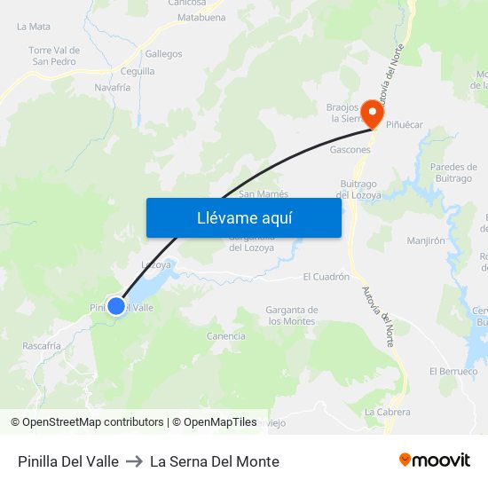 Pinilla Del Valle to La Serna Del Monte map