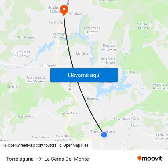 Torrelaguna to La Serna Del Monte map