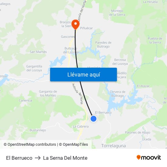 El Berrueco to La Serna Del Monte map