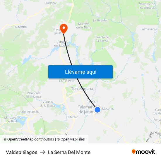 Valdepiélagos to La Serna Del Monte map