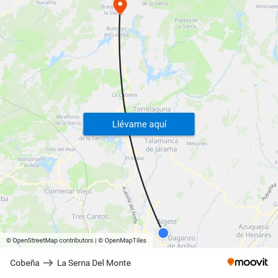 Cobeña to La Serna Del Monte map