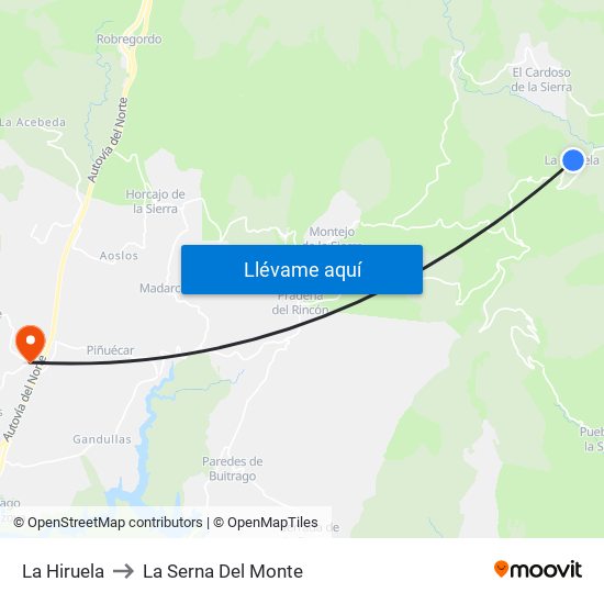 La Hiruela to La Serna Del Monte map