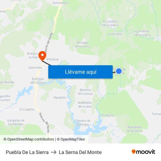 Puebla De La Sierra to La Serna Del Monte map