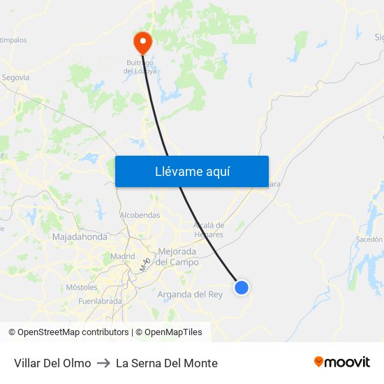 Villar Del Olmo to La Serna Del Monte map