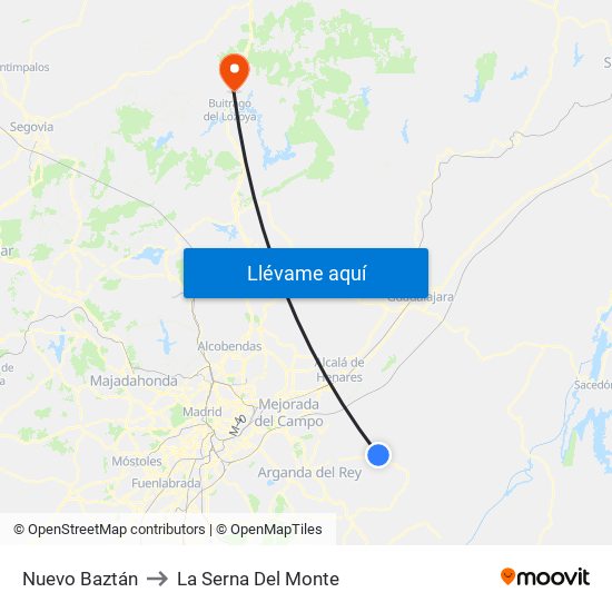 Nuevo Baztán to La Serna Del Monte map