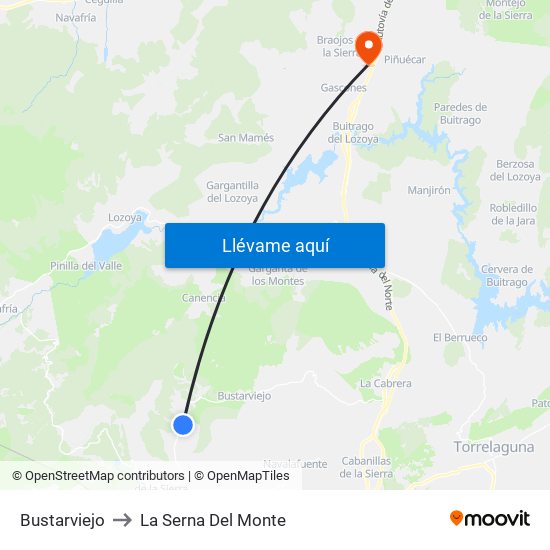 Bustarviejo to La Serna Del Monte map