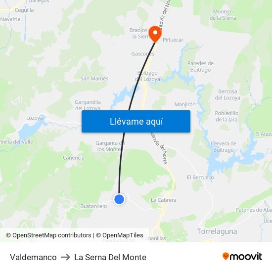 Valdemanco to La Serna Del Monte map