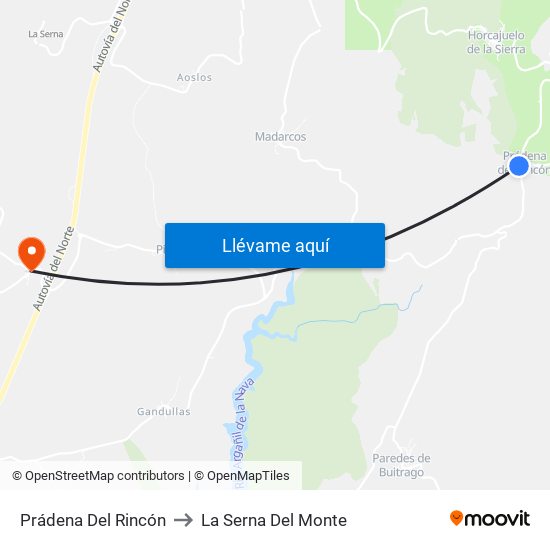 Prádena Del Rincón to La Serna Del Monte map