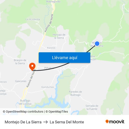 Montejo De La Sierra to La Serna Del Monte map