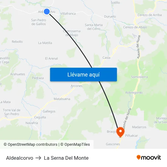 Aldealcorvo to La Serna Del Monte map