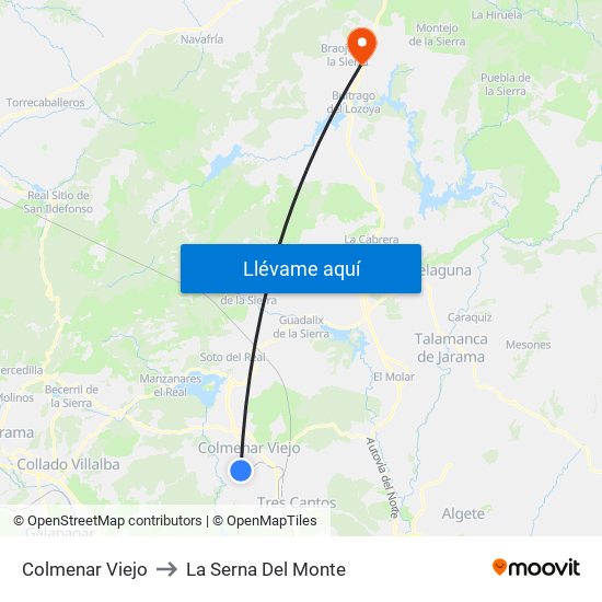 Colmenar Viejo to La Serna Del Monte map