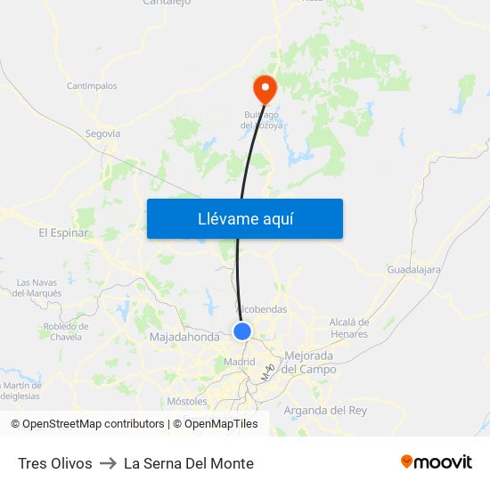 Tres Olivos to La Serna Del Monte map
