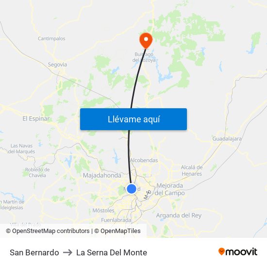 San Bernardo to La Serna Del Monte map