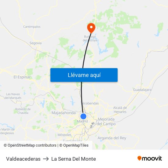 Valdeacederas to La Serna Del Monte map