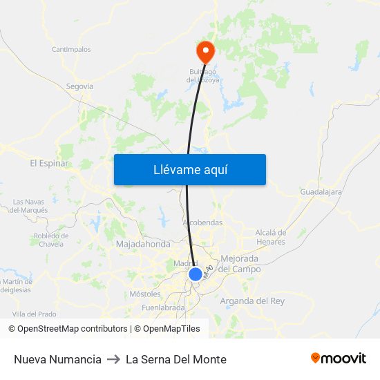 Nueva Numancia to La Serna Del Monte map