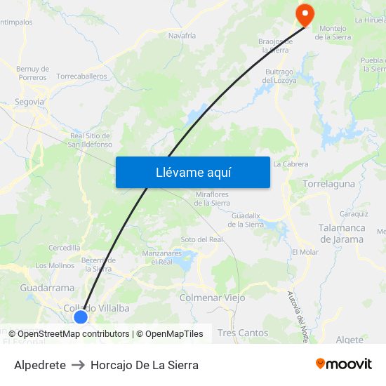 Alpedrete to Horcajo De La Sierra map