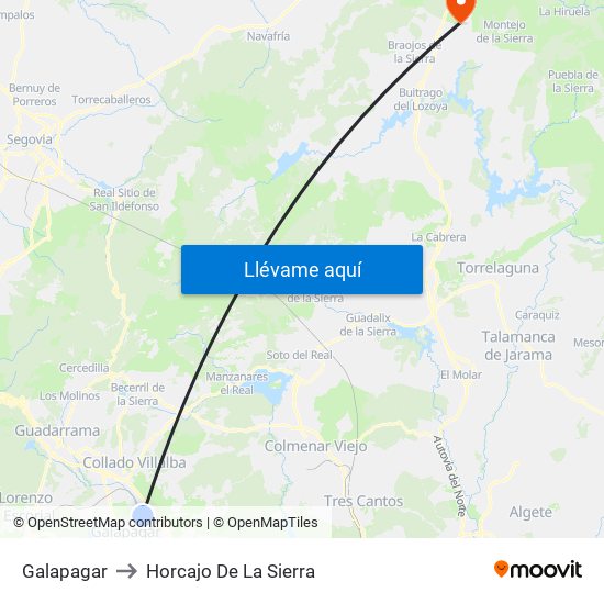 Galapagar to Horcajo De La Sierra map