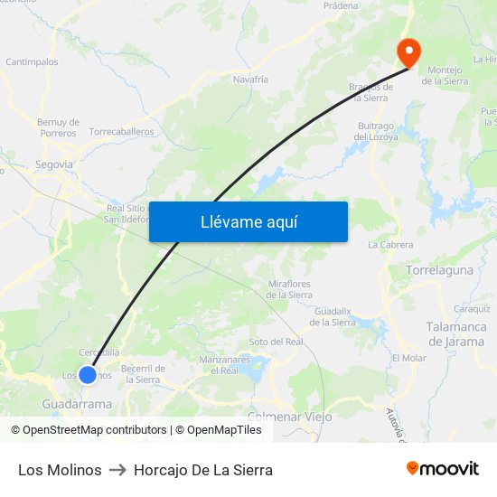 Los Molinos to Horcajo De La Sierra map