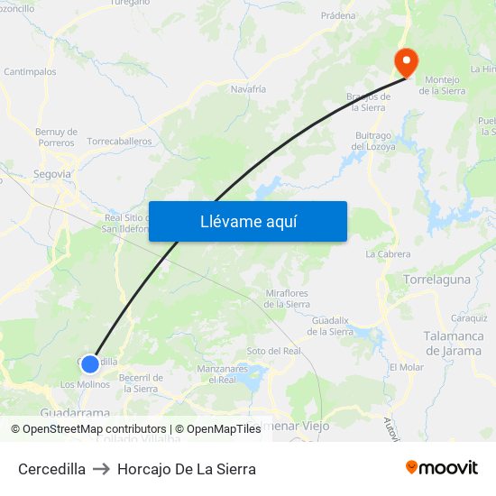 Cercedilla to Horcajo De La Sierra map