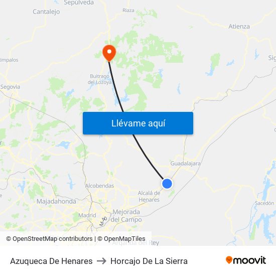 Azuqueca De Henares to Horcajo De La Sierra map